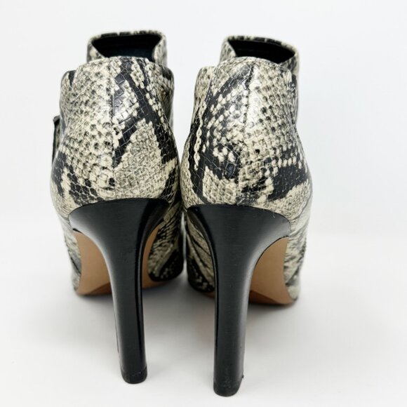 Franco Sarto Womens Cream Black Reptile Faux Leather Zip Heel Bootie Size 8 - Picture 6 of 10